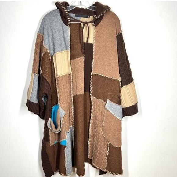 Y2K L.A.M.B oversized multi color patchwork Poncho Sweater, Rare! - Picture 2 of 8